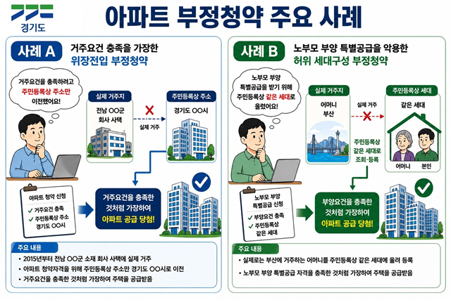 ▲ 경기도가 적발한 아파트 부정청약 주요 사례. ⓒ경기도 제공