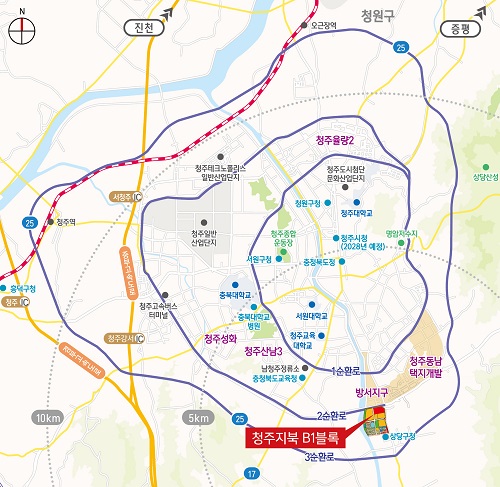 ▲ 청주지북지구 B1블록 공공분양주택 교통망도.ⓒLH 충북본부 제공