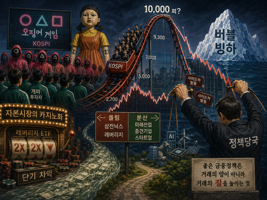 ▲ 자본시장이 도박판이 됐다. 모두가 일확천금을 꿈꾸며《오징어 게임》을 하고 있다. 모두의 파멸과 죽음이 종국에 설걔된《오징어 게임》말이다. ⓒ 챗GPT