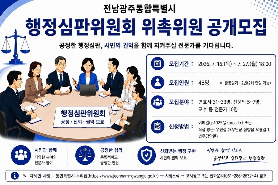 ▲ 행정심판위원회 위촉위원 공개모집_포스터ⓒ전남광주통합특별시 제공
