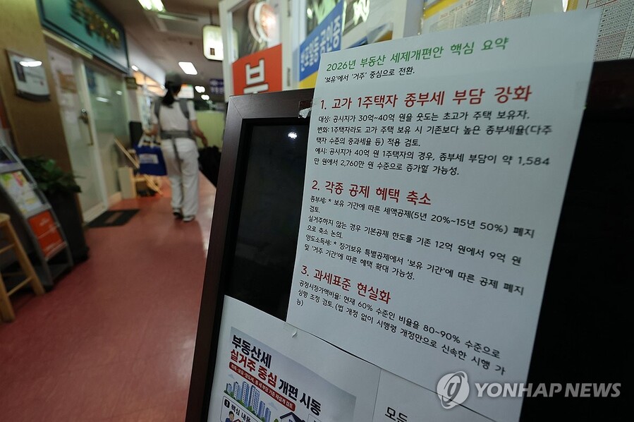 ▲ 서울 시내 한 부동산 중개업소 앞에 정부의 정책 방향이 적혀 있다. /연합뉴스