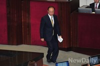 [포토]교섭단체 대표연설 마치고 내려오는 황우여 대표