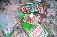 [포토]아베 신사참배 규탄, 일본제품 불매하자