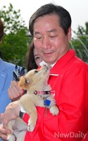 [포토]유기견 바라보는 유정복 후보