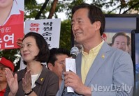 [포토]박수치는 정몽준 후보와 부인 김영명 여사