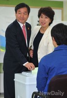 [포토]투표함에 표 넣는 유정복 후보 내외