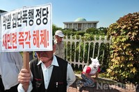 [포토] 애국단체 '김현 의원 규탄 돼지탈 퍼포먼스'