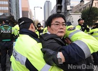 [포토] 경찰에 저지당하는 어버이연합 추선희 총장