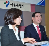 [포토] 새누리당 서울시당-서울시 간담회 참석한 나경원-박원순