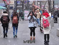 [포토] 때 아닌 함박눈 '추억' 남기는 시민들