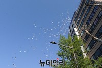 [포토] 건물 옥상에서 살포된 삐라