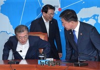 [포토] 새정치 대표회의실에서 만난 문재인-홍용표