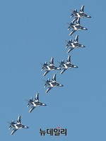 [포토] 정밀 곡예비행하는 블랙이글 팀