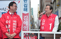 [포토] 김해 을 이만기 후보 지원유세 나선 김무성 대표
