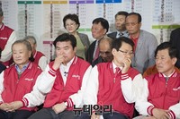 [포토] 굳은 표정으로 출구조사 바라보는 새누리당 인사들