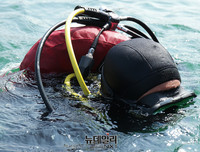 [포토] 해군SSU, 공기주머니 활용한 중량물 인양 훈련