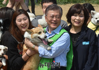 [포토] 반려동물 정책 발표 위해 반려견 놀이터 찾은 문재인