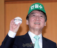 [포토] 배트와 야구공 선물받은 안철수 후보