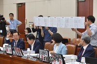 [포토] 김상곤 부총리 인사청문회장에 등장한 논문 병풍