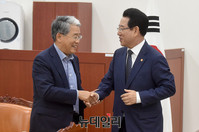 [포토] 인사 나누는 국민의당 김동철 원내대표와 김영록 농림부장관