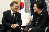 [포토] 대화나누는 文대통령-이희호 여사