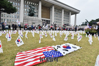[포토] 국회 앞에 세워진 태극기-성조기