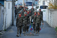 [포토] 지진피해 복구작업 마치고 복귀하는 해병대