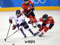 [포토] 여자 아이스하키 남북단일팀, 스위스와 1차전