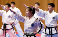 [포토] 서울시청서 공연하는 남북태권도 시범단