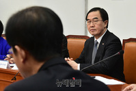 [포토] 한반도평화관련위원회 연석회의 참석한 조명균 장관