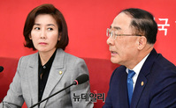 [포토] 나경원 한국당 원내대표 찾은 홍남기 경제부총리