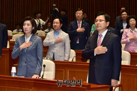 [포토] 국민의례하는 황교안-나경원