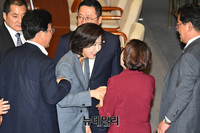 [포토] 동료 의원들과 인사 나누는 나경원 한국당 원내대표