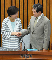 [포토] 인사 나누는 유기준-백혜련