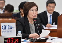 [포토] 국회 외통위 국감, 질의에 답하는 이미경 코이사 이사장