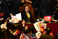 [포토] 文 의장 향해 피켓 뿌리는 자유한국당