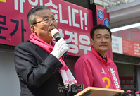 [포토] 함경우 고양시을 후보 지지발언 하는 김종인 통합당 선대위원장 