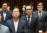 [포토] 애국가 제창하는 태영호 통합당 의원