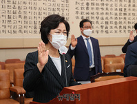 [포토] 국정감사 출석해 선서하는 추미애