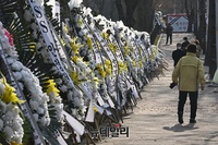 [포토] 법무부 앞에 놓인 추미애 장관 비판 근조화환