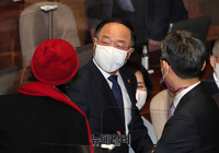 [포토] 대화 나누는 홍남기 부총리와 김진애 의원남