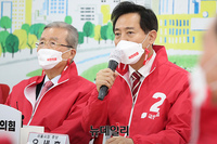 [포토] 선대위 참석한 오세훈 국민의힘 서울시장 후보