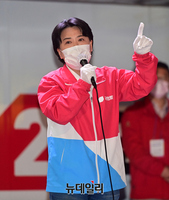 [포토] 오세훈 파이널유세 찬조연설하는 윤희숙 의원