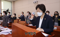 [포토] 증인선서 하는 정영애 여성가족부 장관