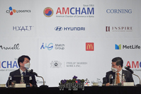 [포토] 주한미국상공회의소 간담회 참석한 안철수 후보