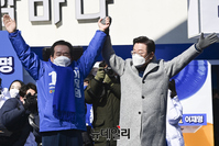 [포토] 인천서 지지호소하는 이재명·정세균