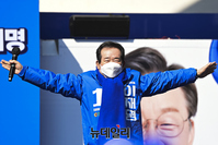 [포토] 이재명 후보 유세현장 찾은 정세균