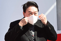 [포토] 마스크 고쳐 쓰는 윤석열