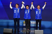 [포토] 필승 다짐하는 변성완·양문석·송철호