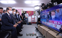 [포토] 지방선거 출구조사 결과 지켜보는 윤형선
